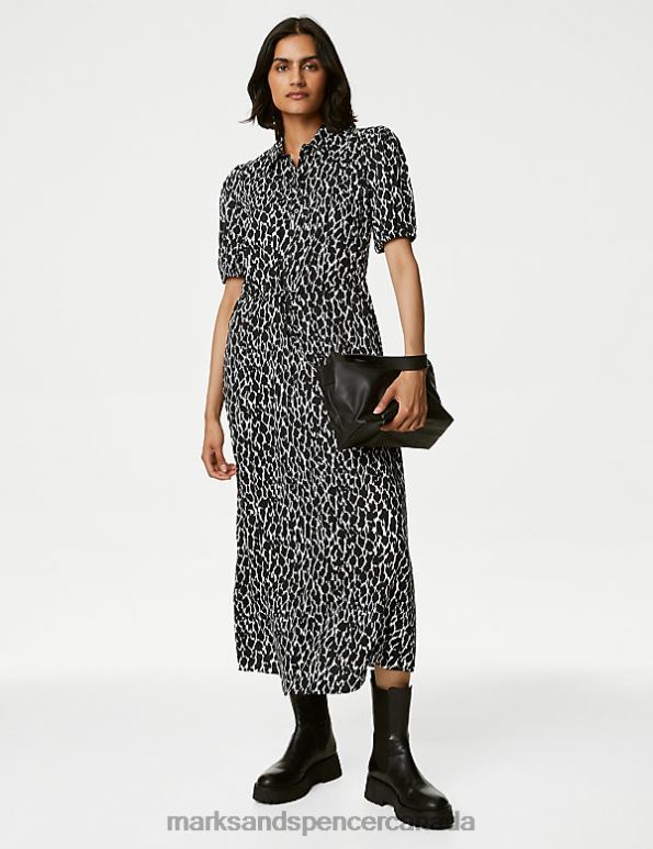 Women Ivory Mix Clothing Marks & Spencer Animal Print Collared Midi Shirt Dress 20VTD1221 - Marks and Spencer online
