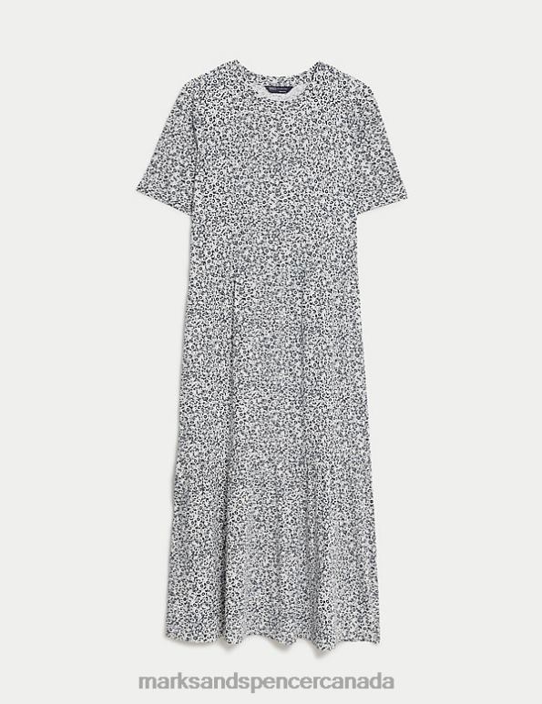 Women Ivory Mix Clothing Marks & Spencer Jersey Printed Round Neck Midi Tiered Dress 20VTD894 - Marks and Spencer online