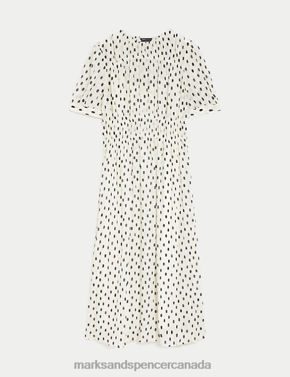Marks and Spencer near me - Women Ivory Mix Clothing Marks & Spencer Polka Dot Round Neck Midi Smock Dress 20VTD250