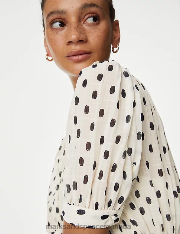 Marks and Spencer near me - Women Ivory Mix Clothing Marks & Spencer Polka Dot Round Neck Midi Smock Dress 20VTD250