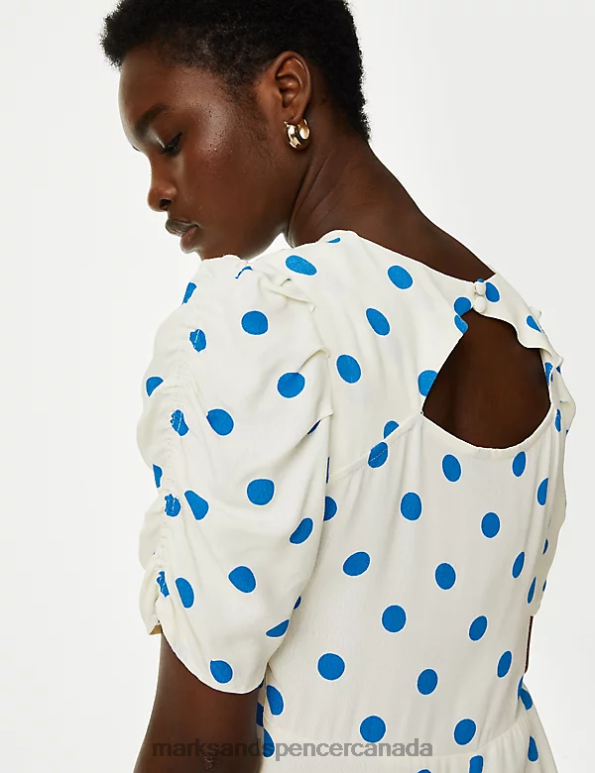 Women Ivory Mix Clothing Marks & Spencer Printed Cut Out Detail Midi Tea Dress 20VTD220 - Marks and Spencer Canada locations