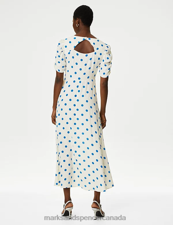 Women Ivory Mix Clothing Marks & Spencer Printed Cut Out Detail Midi Tea Dress 20VTD220 - Marks and Spencer Canada locations