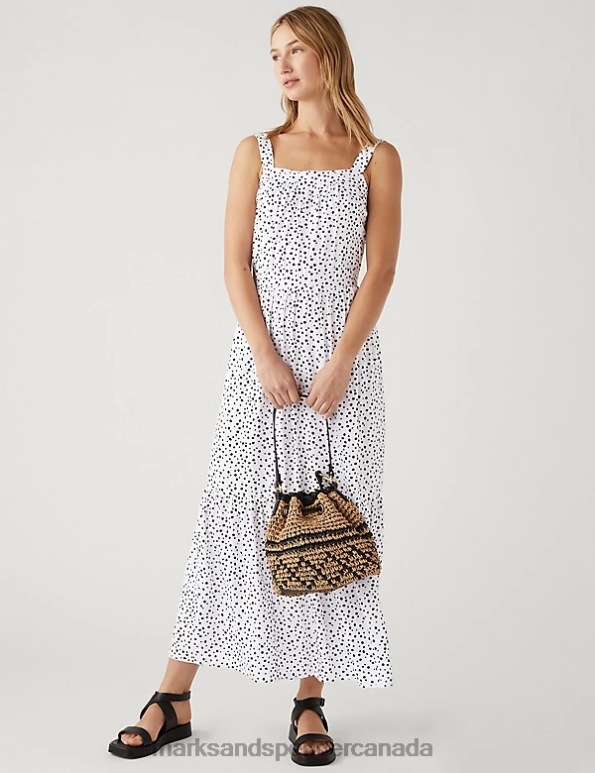 Marks and Spencer Canada - Women Ivory Mix Clothing Marks & Spencer Printed Square Neck Midaxi Cami Dress 20VTD1601