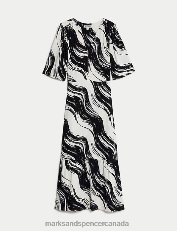 Women Ivory Mix Clothing Marks & Spencer Printed V-Neck Midaxi Tiered Dress 20VTD686 - Marks and Spencer outlet