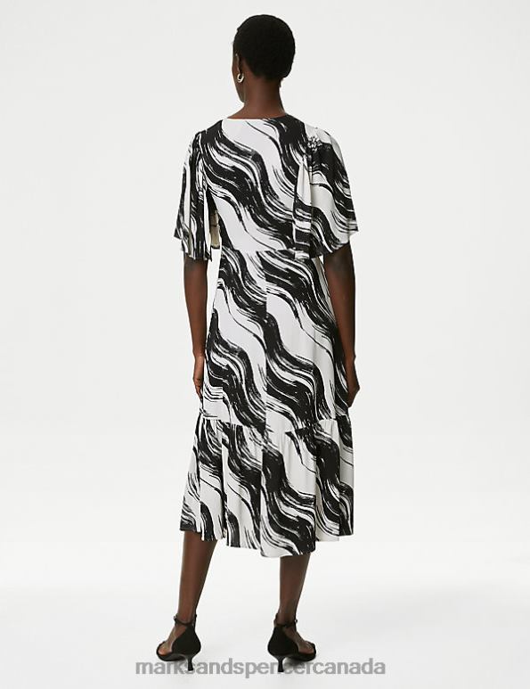 Women Ivory Mix Clothing Marks & Spencer Printed V-Neck Midaxi Tiered Dress 20VTD686 - Marks and Spencer outlet