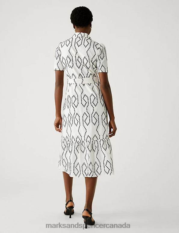 Women Ivory Mix Clothing Marks & Spencer Pure Cotton Broderie Midaxi Shirt Dress 20VTD274 - Marks and Spencer outlet