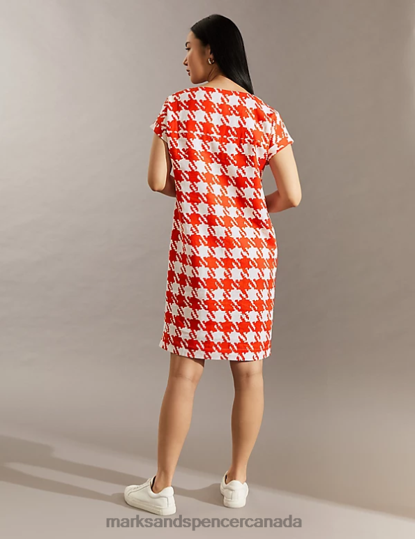 Marks and Spencer sale - Women Ivory Mix Clothing Marks & Spencer Pure Linen Dogtooth V-Neck Shift Dress 20VTD853