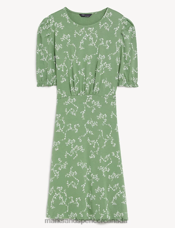 Marks and Spencer Canada - Women Khaki Mix Clothing Marks & Spencer Jersey Printed Mini Skater Dress 20VTD524