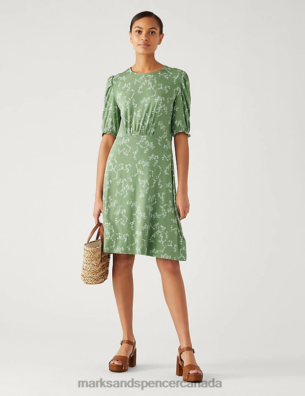 Marks and Spencer Canada - Women Khaki Mix Clothing Marks & Spencer Jersey Printed Mini Skater Dress 20VTD524
