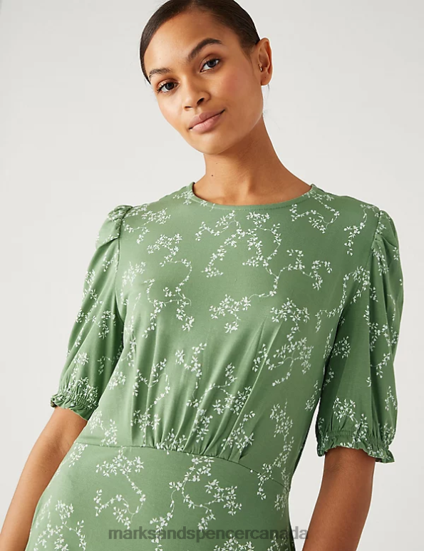 Marks and Spencer Canada - Women Khaki Mix Clothing Marks & Spencer Jersey Printed Mini Skater Dress 20VTD524