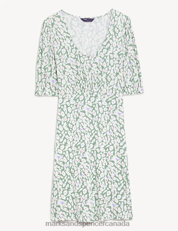 Women Khaki Mix Clothing Marks & Spencer Jersey Printed Scoop Neck Mini Skater Dress 20VTD839 - Marks and Spencer online