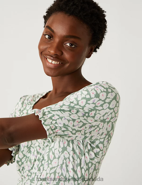 Women Khaki Mix Clothing Marks & Spencer Jersey Printed Scoop Neck Mini Skater Dress 20VTD839 - Marks and Spencer online