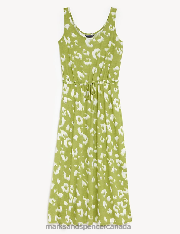 Marks and Spencer near me - Women Khaki Mix Clothing Marks & Spencer Linen Rich Printed Midaxi Waisted Dress 20VTD2944