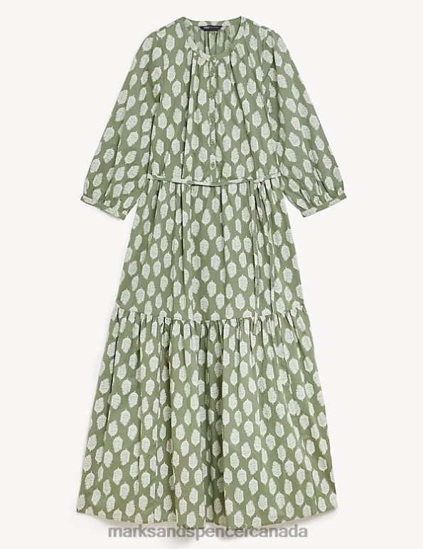 Women Khaki Mix Clothing Marks & Spencer Pure Cotton Printed Midaxi Shirt Dress 20VTD1978 - Marks and Spencer online
