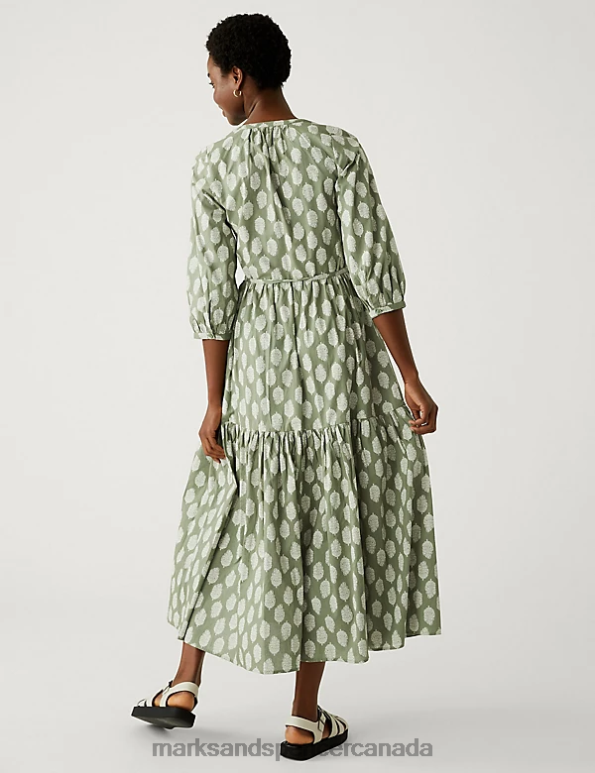 Women Khaki Mix Clothing Marks & Spencer Pure Cotton Printed Midaxi Shirt Dress 20VTD1978 - Marks and Spencer online