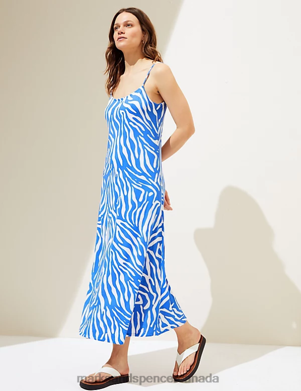 Women Light Blue Mix Clothing Marks & Spencer Tie Dye Scoop Neck Maxi Slip Dress 20VTD1905 - Marks and Spencer outlet