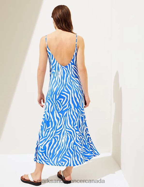 Women Light Blue Mix Clothing Marks & Spencer Tie Dye Scoop Neck Maxi Slip Dress 20VTD1905 - Marks and Spencer outlet