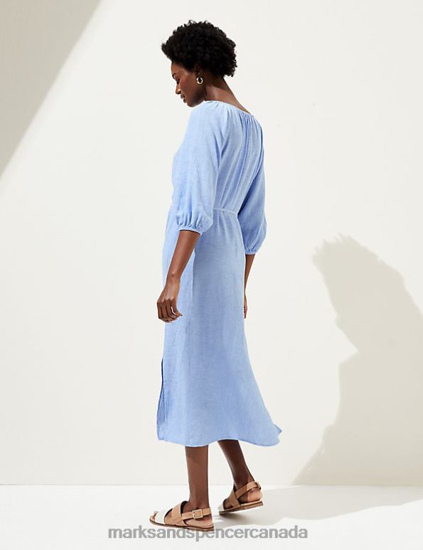 Women Light Chambray Clothing Marks & Spencer Linen Blend Tie Neck Midi Column Dress 20VTD866 - Marks and Spencer online