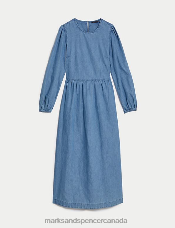 Women Light Denim Clothing Marks & Spencer Denim Tie Waist Maxi Smock Dress 20VTD1862 - Marks and Spencer online