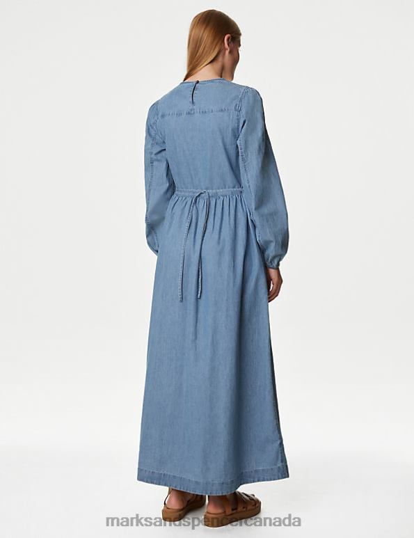 Women Light Denim Clothing Marks & Spencer Denim Tie Waist Maxi Smock Dress 20VTD1862 - Marks and Spencer online