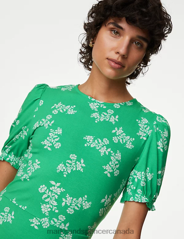 Marks and Spencer near me - Women Light Green Mix Clothing Marks & Spencer Jersey Printed Mini Skater Dress 20VTD525