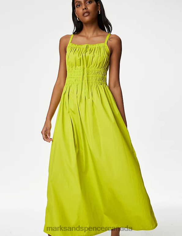 Marks and Spencer near me - Women Lime Green Clothing Marks & Spencer Smocked Strappy Midaxi Dress 20VTD476