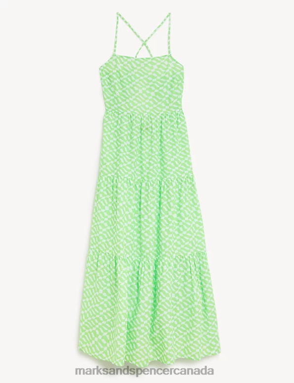 Women Lime Mix Clothing Marks & Spencer Pure Cotton Printed Midaxi Beach Dress 20VTD1491 - Marks and Spencer outlet