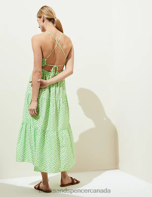 Women Lime Mix Clothing Marks & Spencer Pure Cotton Printed Midaxi Beach Dress 20VTD1491 - Marks and Spencer outlet