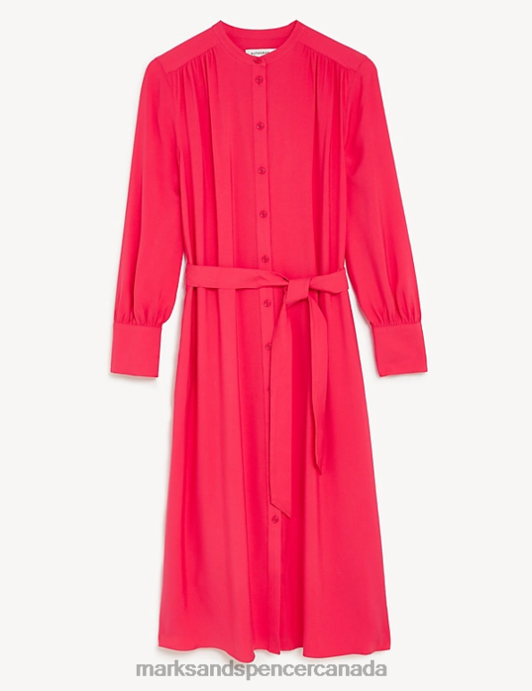 Marks and Spencer Canada - Women Lipstick Clothing Marks & Spencer Belted High Neck Midaxi Shirt Dress 20VTD1546
