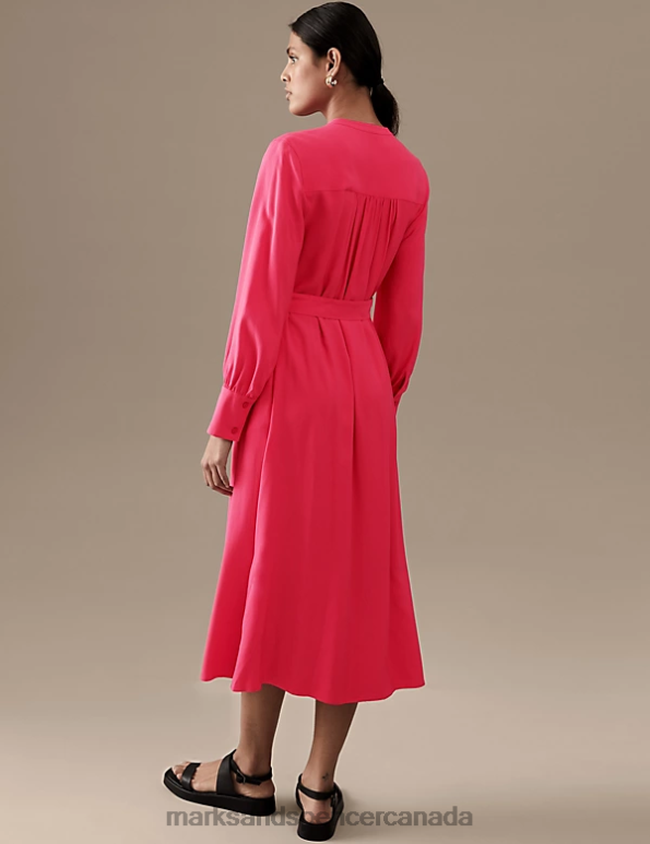 Marks and Spencer Canada - Women Lipstick Clothing Marks & Spencer Belted High Neck Midaxi Shirt Dress 20VTD1546