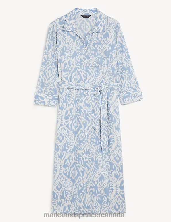 Marks and Spencer near me - Women Medium Blue Mix Clothing Marks & Spencer Linen Blend Printed Midi Shirt Dress 20VTD789