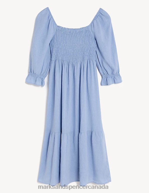 Marks and Spencer sale - Women Medium Blue Mix Clothing Marks & Spencer Linen Blend Striped Square Neck Midi Dress 20VTD2503