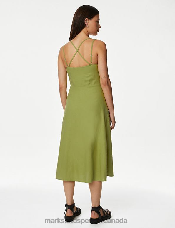 Marks and Spencer near me - Women Medium Green Clothing Marks & Spencer Linen Rich V-Neck Midi Waisted Dress 20VTD2257