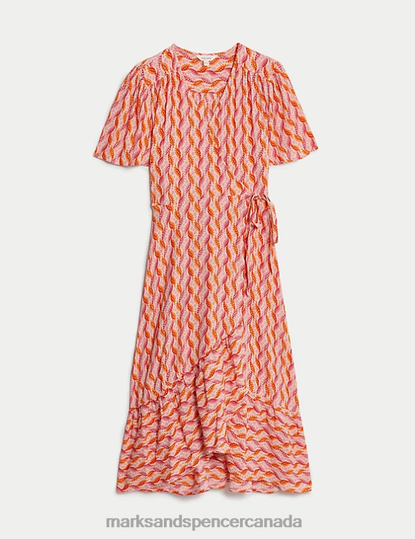 Marks and Spencer near me - Women Medium Pink Clothing Marks & Spencer Printed V-Neck Midi Wrap Dress 20VTD1026