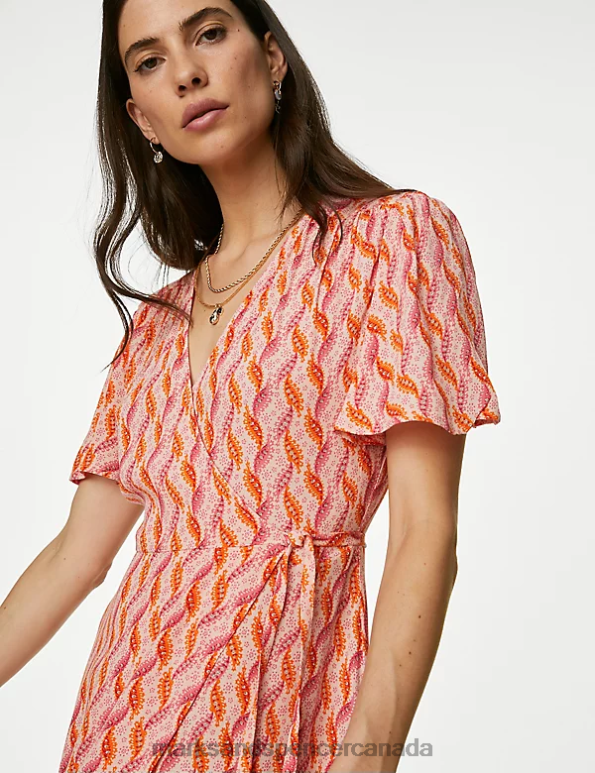 Marks and Spencer near me - Women Medium Pink Clothing Marks & Spencer Printed V-Neck Midi Wrap Dress 20VTD1026