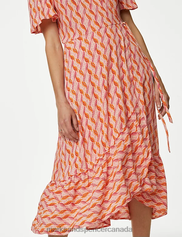Marks and Spencer near me - Women Medium Pink Clothing Marks & Spencer Printed V-Neck Midi Wrap Dress 20VTD1026