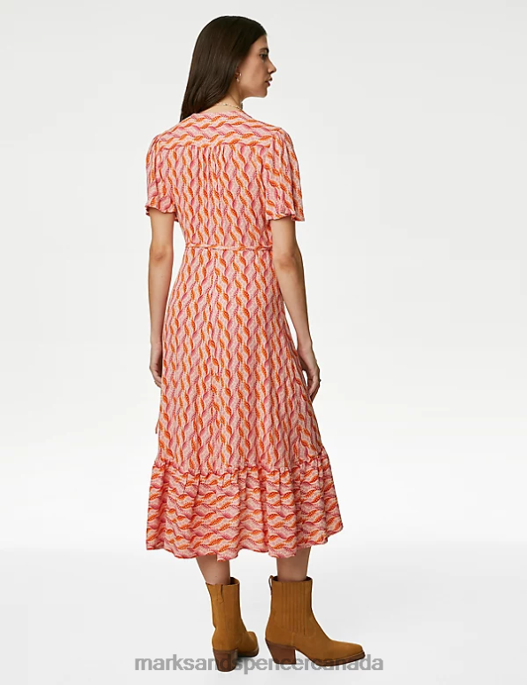 Marks and Spencer near me - Women Medium Pink Clothing Marks & Spencer Printed V-Neck Midi Wrap Dress 20VTD1026