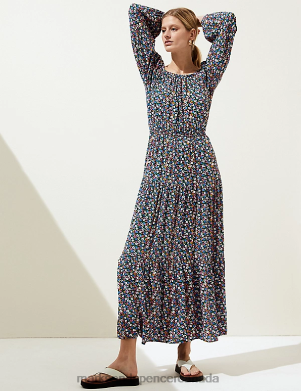 Marks and Spencer near me - Women Multi/Brights Clothing Marks & Spencer Printed Bardot Midaxi Dress 20VTD2615