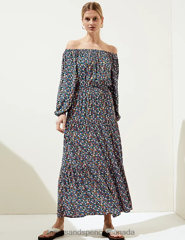 Marks and Spencer near me - Women Multi/Brights Clothing Marks & Spencer Printed Bardot Midaxi Dress 20VTD2615