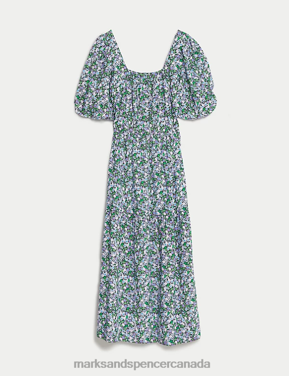 Women Multi Clothing Marks & Spencer Cotton Blend Floral Square Neck Midi Dress 20VTD868 - Marks and Spencer Canada locations