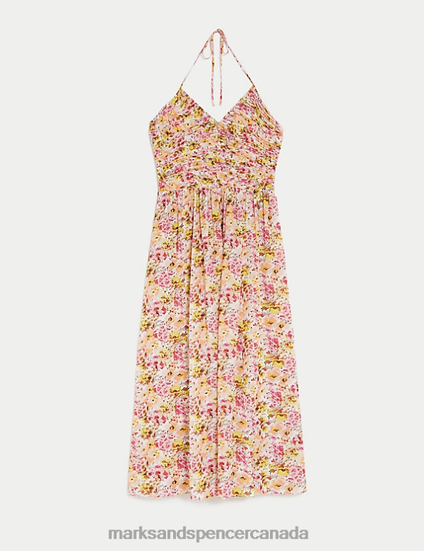 Women Multi Clothing Marks & Spencer Floral Halter Neck Ruched Midi Dress 20VTD2231 - Marks and Spencer outlet