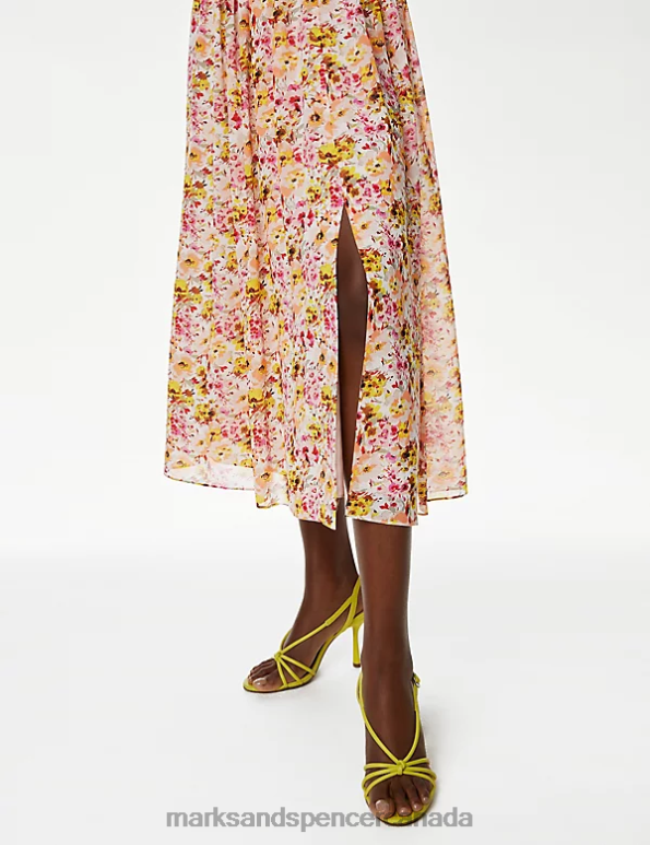 Women Multi Clothing Marks & Spencer Floral Halter Neck Ruched Midi Dress 20VTD2231 - Marks and Spencer outlet