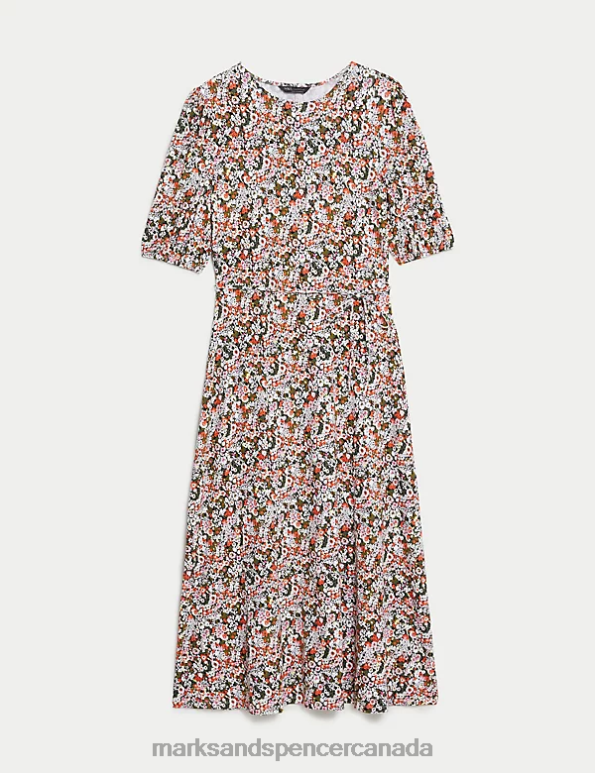Women Multi Clothing Marks & Spencer Jersey Printed Belted Midi Tea Dress 20VTD1356 - Marks and Spencer outlet