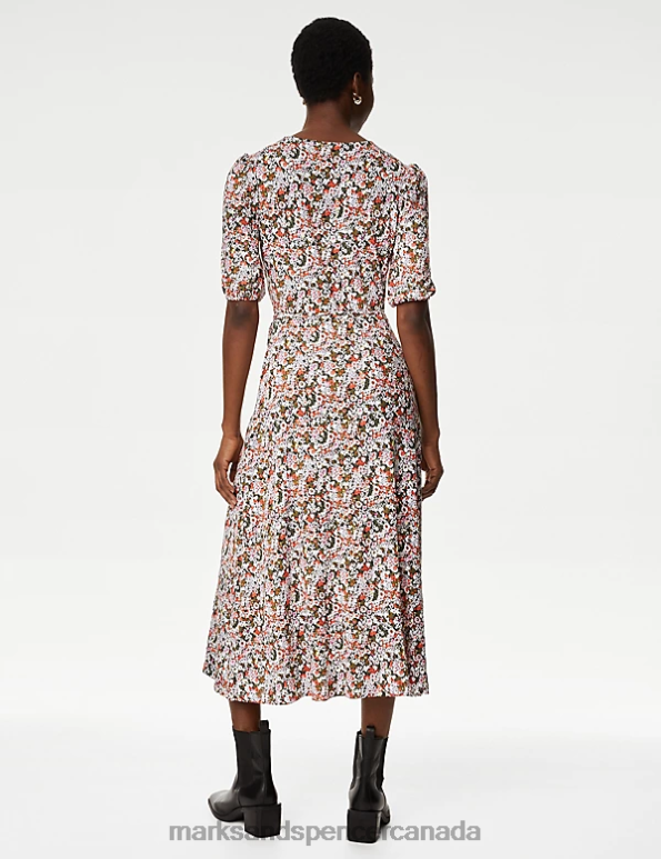 Women Multi Clothing Marks & Spencer Jersey Printed Belted Midi Tea Dress 20VTD1356 - Marks and Spencer outlet