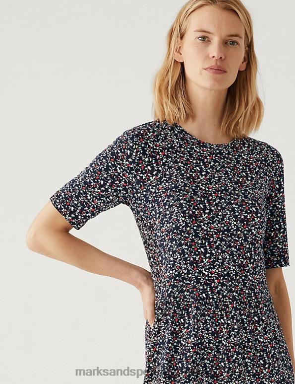Marks and Spencer sale - Women Multi Clothing Marks & Spencer Jersey Printed Round Neck Midi Tiered Dress 20VTD893