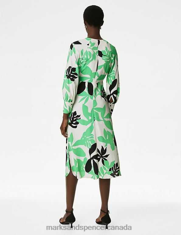 Women Multi Clothing Marks & Spencer Leaf Print V-Neck Midaxi Smock Dress 20VTD736 - Marks and Spencer outlet