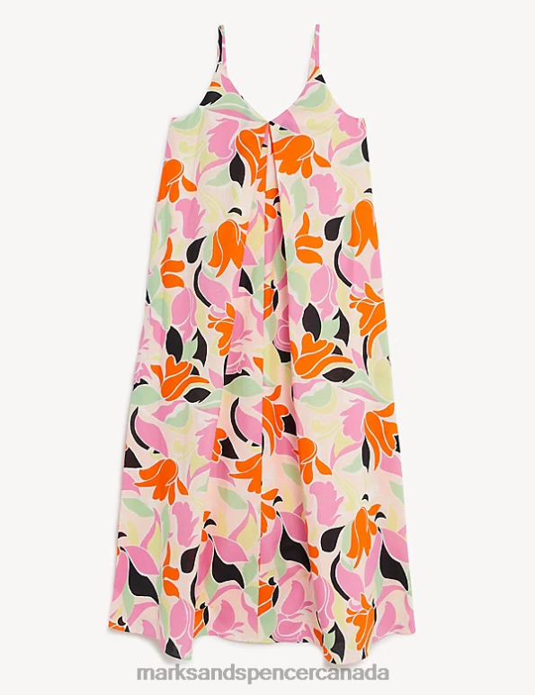 Marks and Spencer near me - Women Multi Clothing Marks & Spencer Linen Rich V-Neck Midi Slip Dress 20VTD266