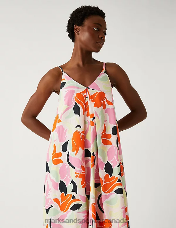 Marks and Spencer near me - Women Multi Clothing Marks & Spencer Linen Rich V-Neck Midi Slip Dress 20VTD266