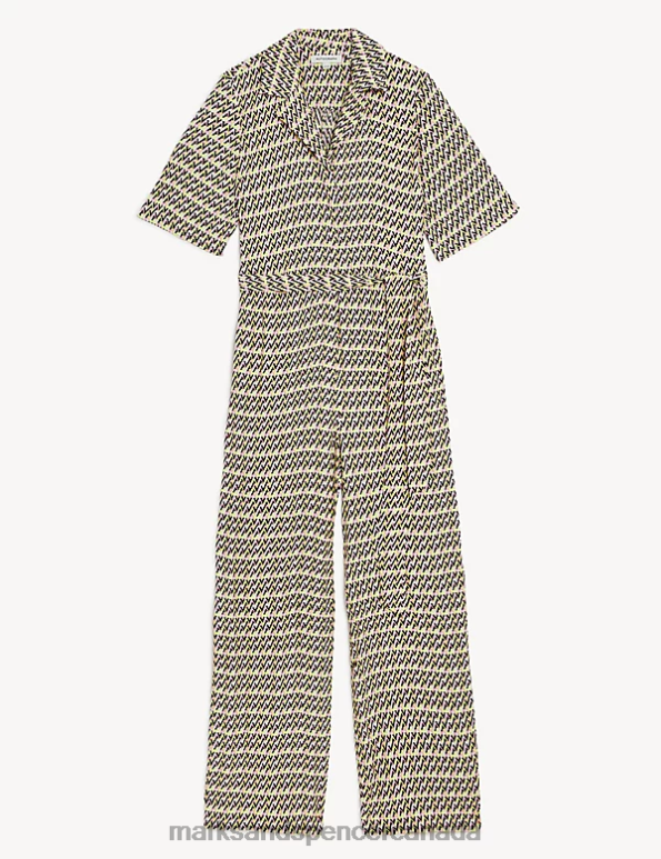 Marks and Spencer sale - Women Multi Clothing Marks & Spencer Printed Belted Short Sleeve Jumpsuit 20VTD2758