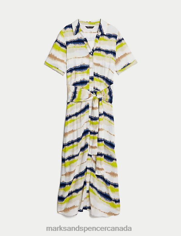 Women Multi Clothing Marks & Spencer Printed Collared Belted Midi Shirt Dress 20VTD45 - Marks and Spencer online